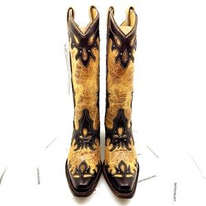 NWT REYME Elegant Two-Tone Western Snip Toe Heeled Boots Size 7.5